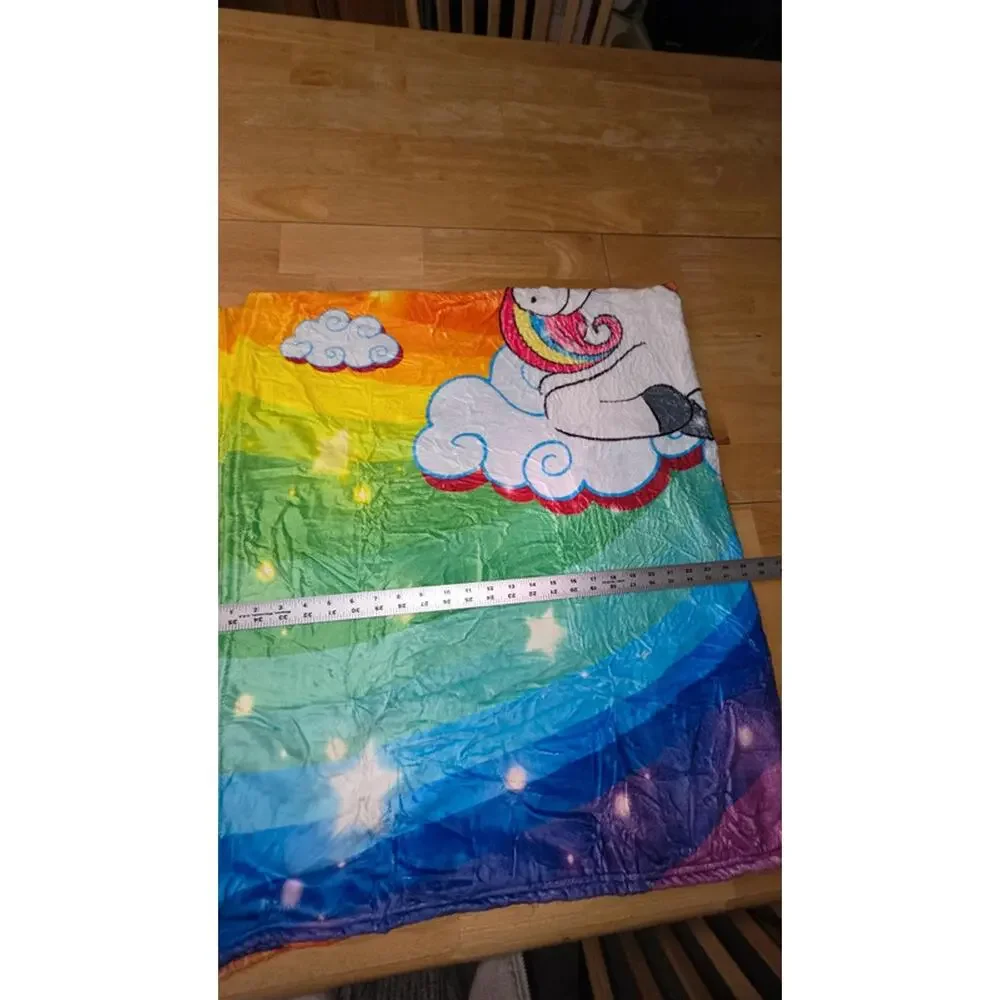 Rainbow Unicorn  New Plush Throw Blanket Stars Clouds Soft Kids 40x50 Bright
